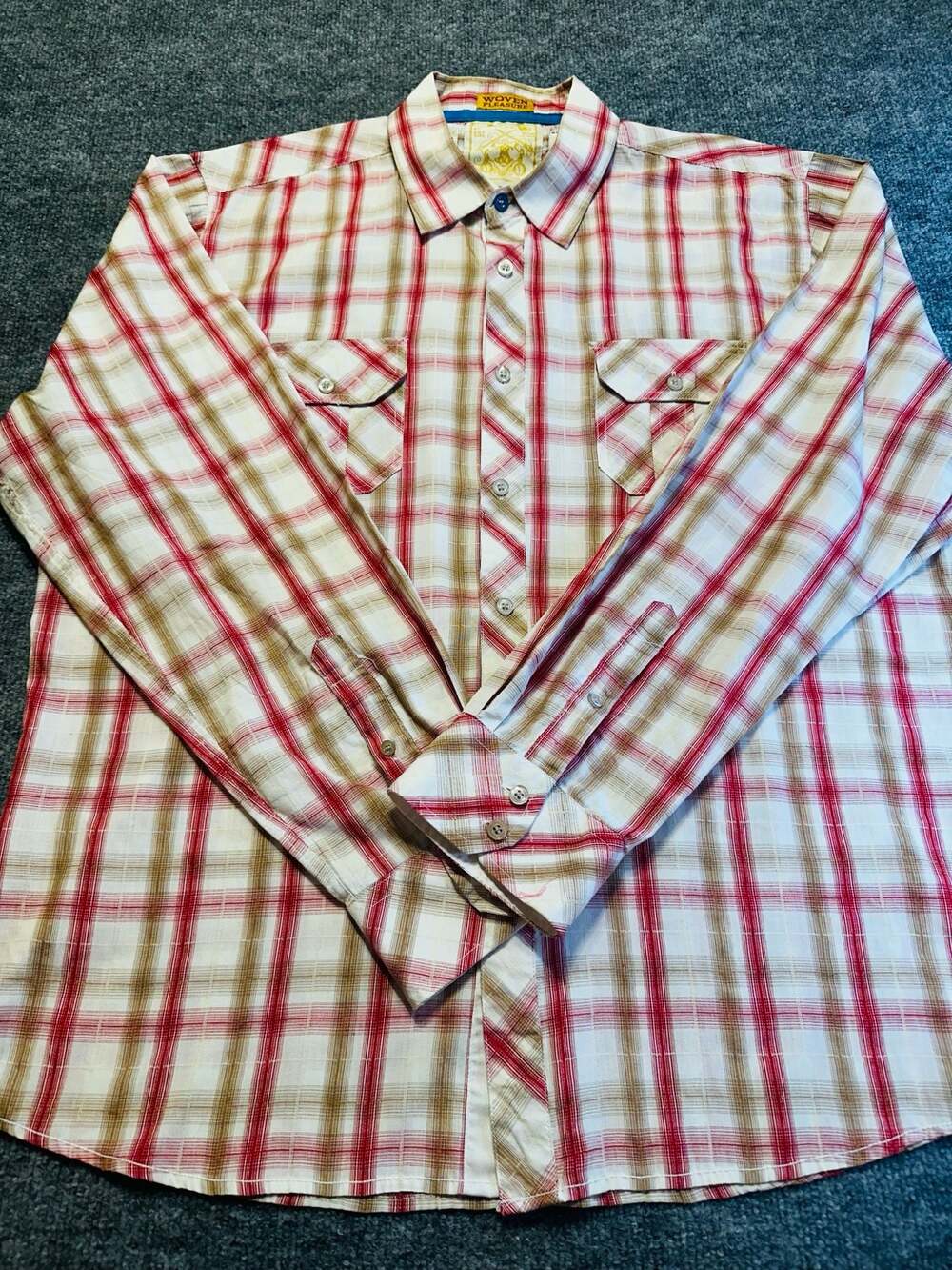 Sovereign Code Mens 2XL Plaid Long Sleeve Western Shirt Red Gold Retro Cowboy